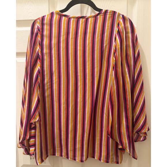 Trina Turk Striped Flutter Sleeve V-Neck Blouse S Multicolor Sheer Lined Womens - Picture 2 of 11